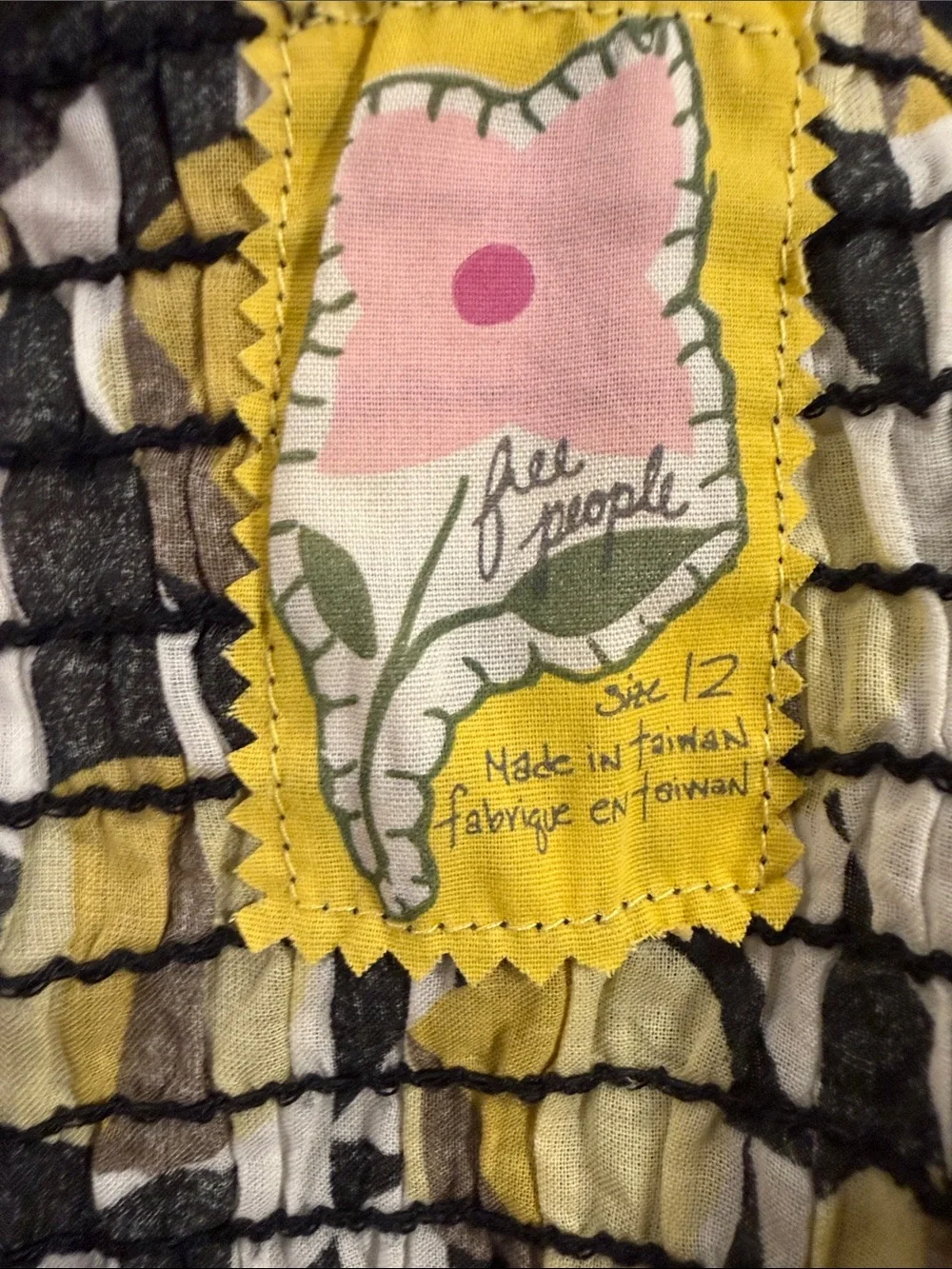 NWT Free People Women’s Size 12 Vintage Geometric Print Yellow Black Sundress